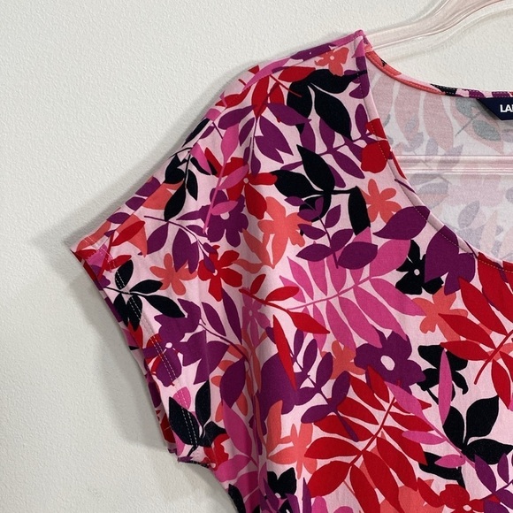 Lands'End Cotton Pullover Dress Leaf Print Cap Sleeve Women's Medium - Picture 5 of 13